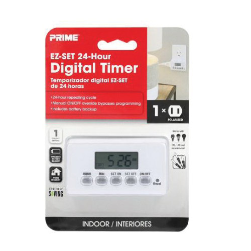 Prime TNIEZ1 Lightning Timer, 8 A, 125 V, 1000 W, 1 -Outlet, 24 hr Cycle, White - 3