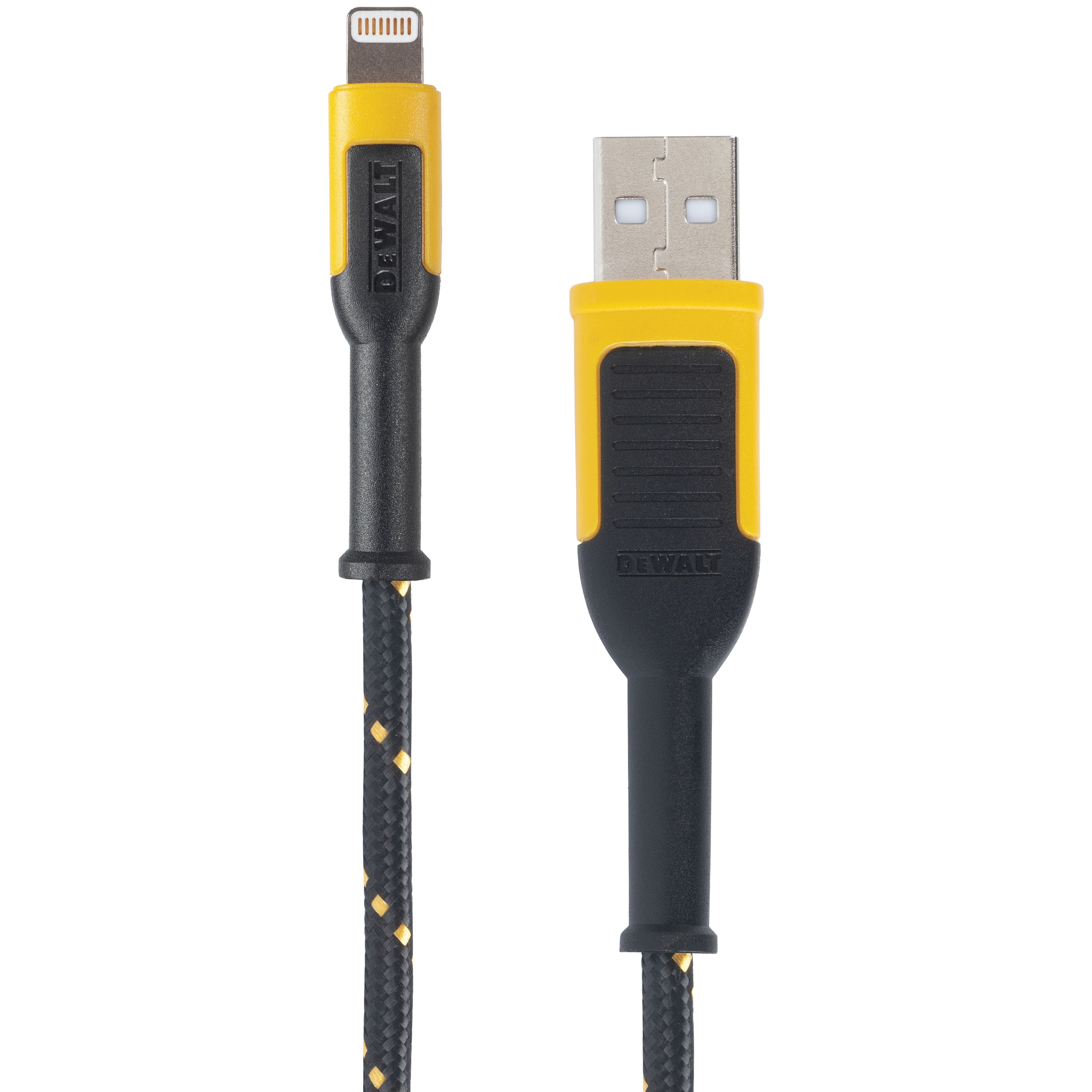 131 1325 DW2 Charger Cable, iOS, USB, Kevlar Fiber Sheath, Black/Yellow Sheath, 6 ft L