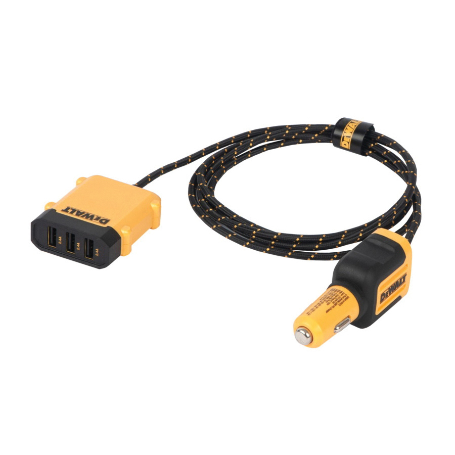 141 0475 DW2 USB Charger, 6 ft L Cord, Black/Yellow