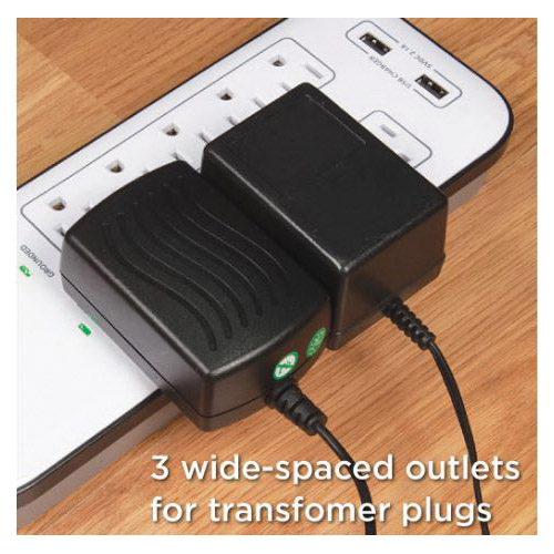 Prime PB523120 Surge Protector with USB Charger, 125 V, 15 A, 8 -Outlet, 2400 J Energy, White - 5