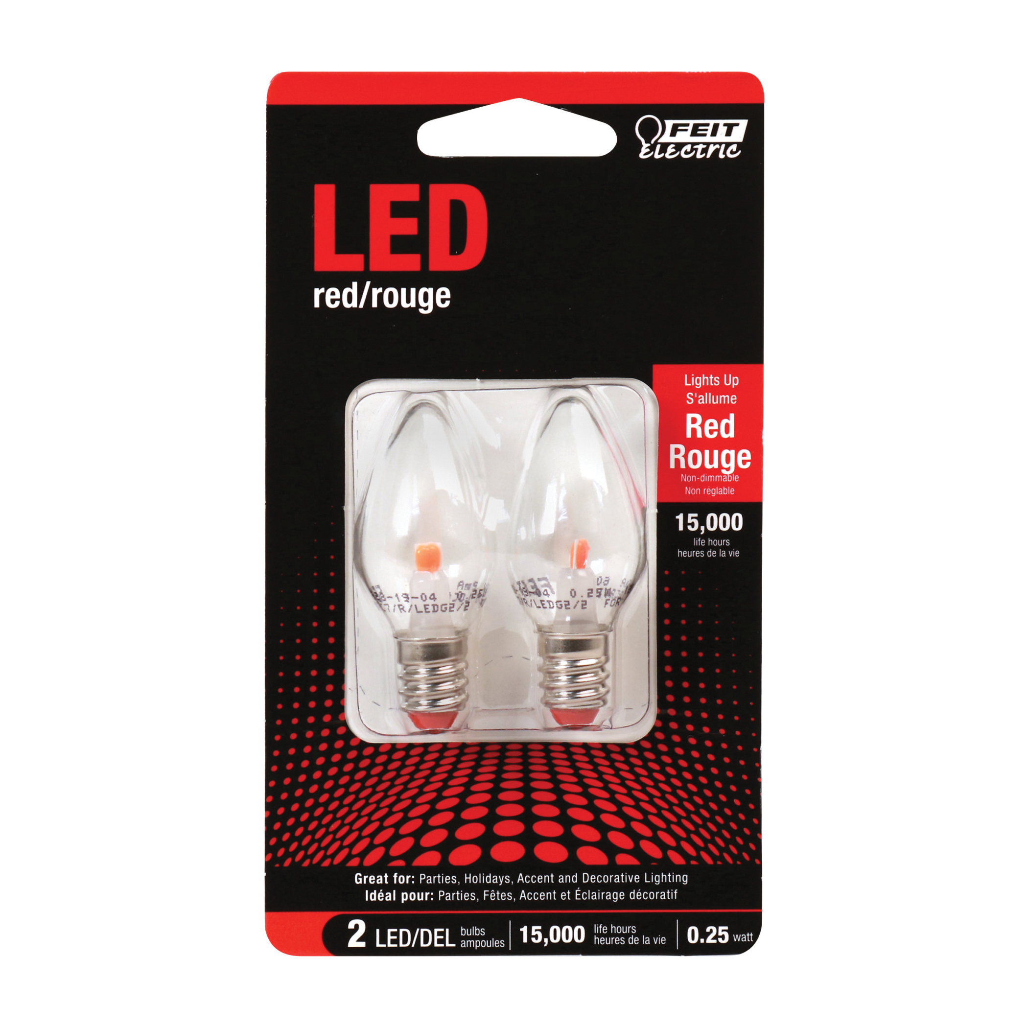 Feit Electric BPC7/R/LEDG2/2 Night Light, 120 V, 1 W, LED Lamp, Red Light - 2