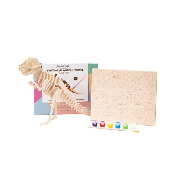 Hands Craft HC201 3D T-Rex Puzzle Paint Kit, Wood, Natural - 2