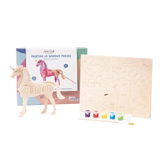 Hands Craft HC203 3D Unicorn Puzzle with Paint Kit, Wood, Natural - 2