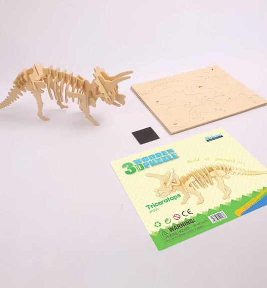 Hands Craft JP230 3D Triceratops Puzzle, Wood, Natural - 2