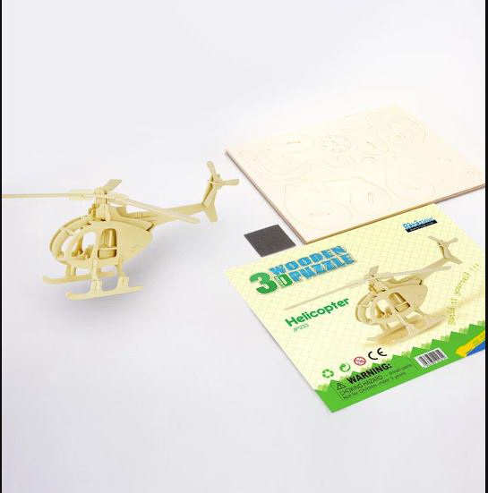 Hands Craft JP233 3D Helicopter Puzzle, Wood, Natural - 2