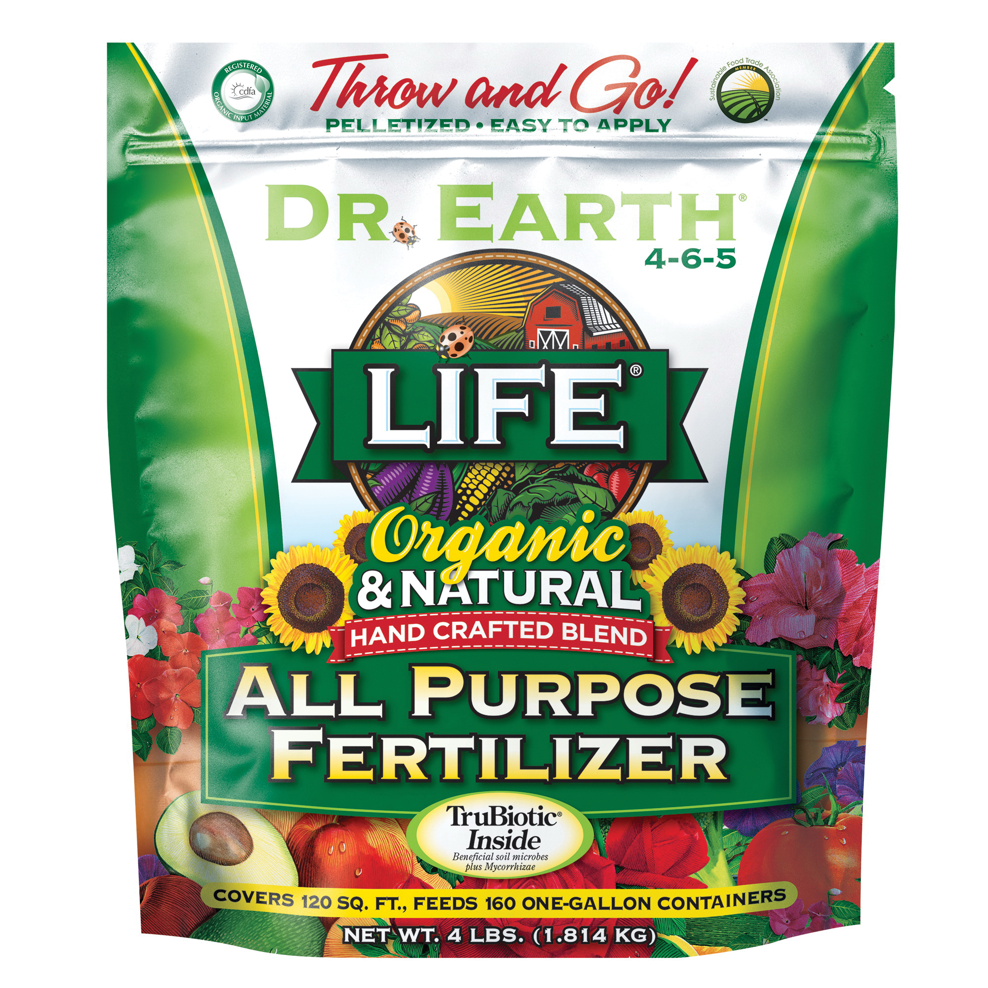 Dr. Earth 736P All-Purpose Fertilizer, 4 lb, Powder, 4-6-5 N-P-K Ratio