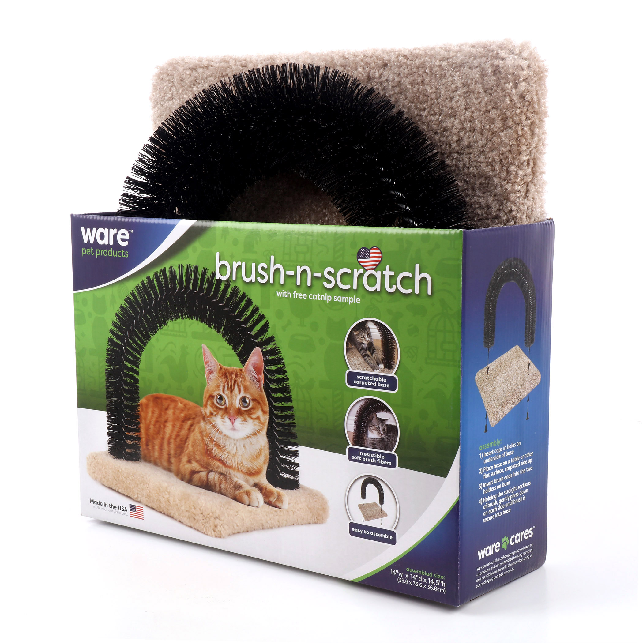 Ware 10988 Brush-N-Scratch Scratcher, 14 in L, 14 in W, 14-1/2 in H, Nylon Covering, Beige/Black