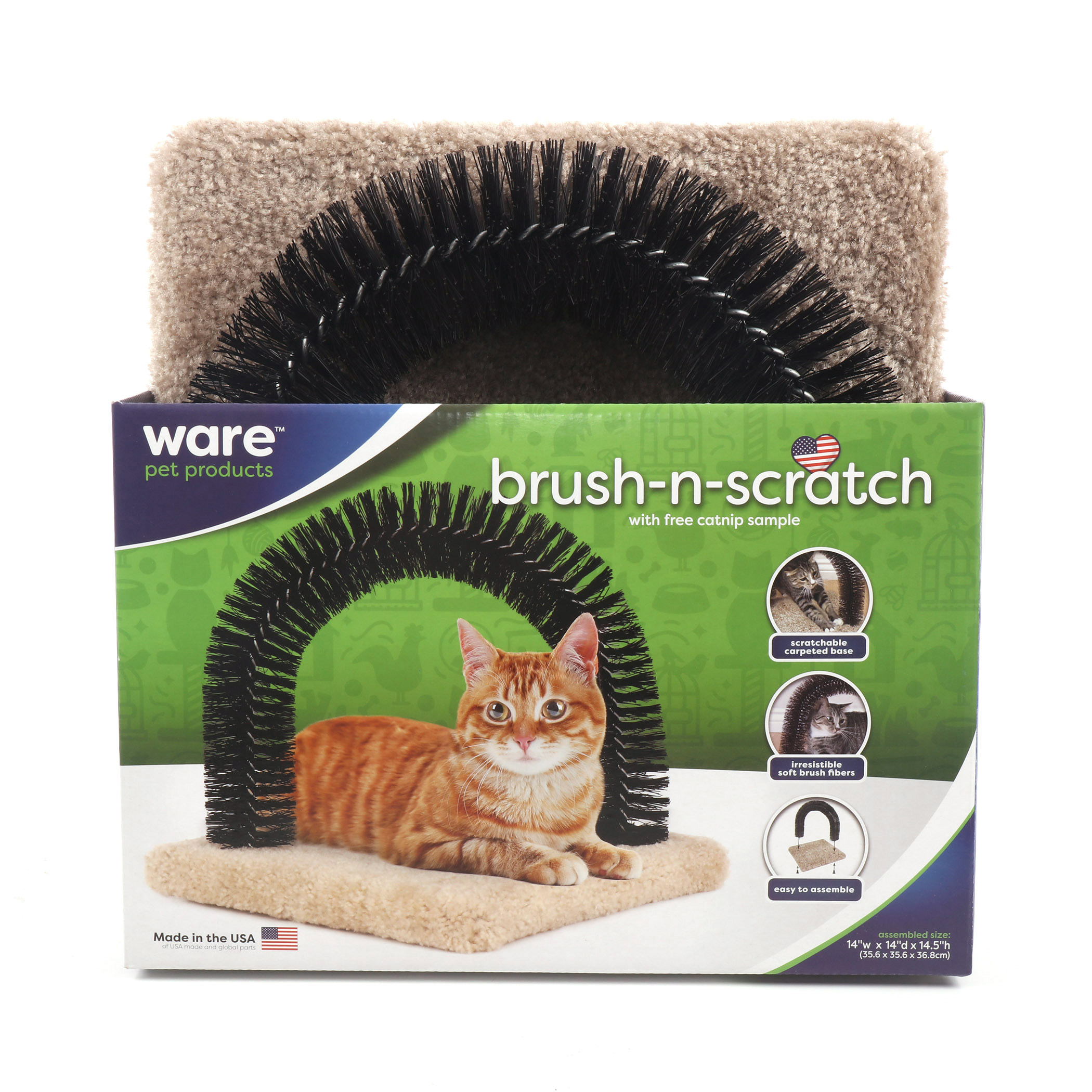 Ware 10988 Brush-N-Scratch Scratcher, 14 in L, 14 in W, 14-1/2 in H, Nylon Covering, Beige/Black
