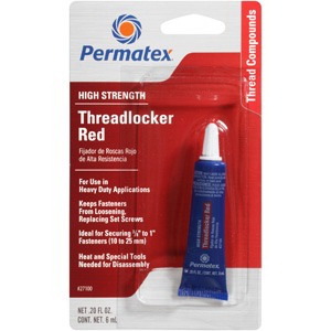 Permatex 27100 High-Strength Thread Locker, Red, Liquid, 6 mL Tube