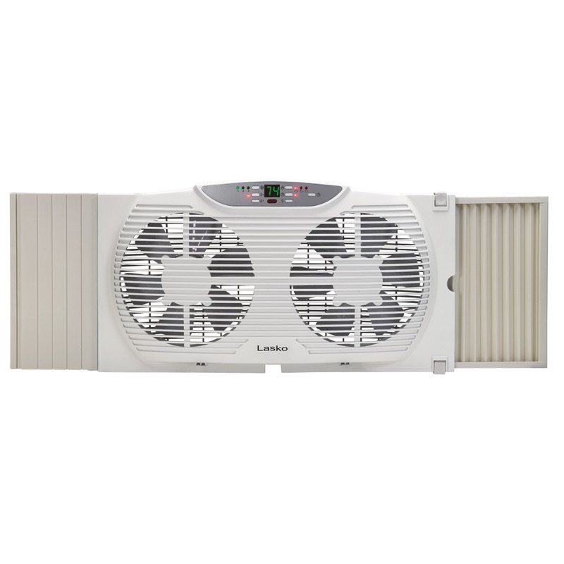 Lasko W09550 Twin Window Fan with Remote Control, 8 in Dia Blade, 3-Speed, 272 cfm Air, Electronic Control, White - 1