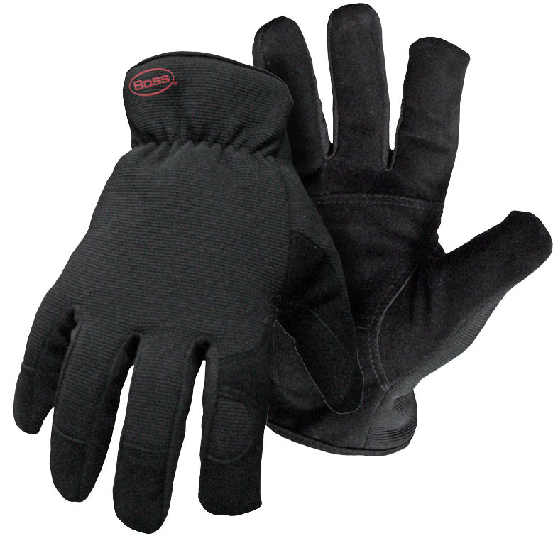 GUARD 4143L Insulated Gloves, L, Wing Thumb, Open, Shirred Elastic Back Cuff, Grain Leather Goatskin/Spandex Palm