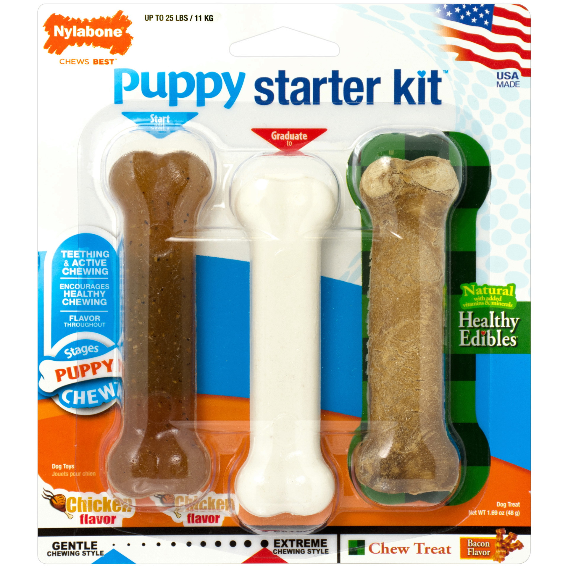 Nylabone Puppy Chew N201PSKP Dog Toy, Regular, Bone, Plastic, Assorted