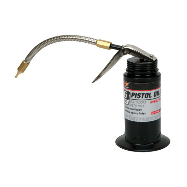 W54265 Pistol Oiler with Flex Hose, 6 oz Capacity, Steel, Epoxy-Coated, Black