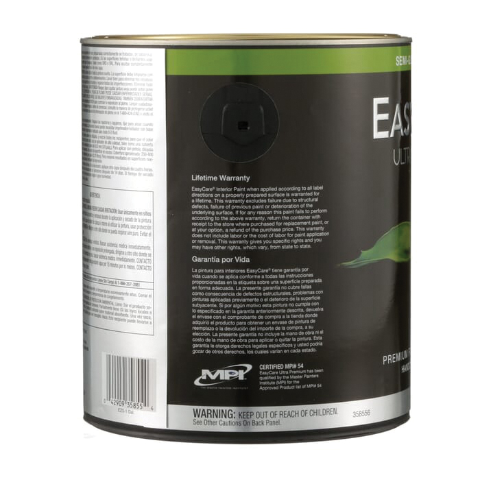 EasyCare Ultra Premium EZ Series EZS1-GL Interior Paint, Semi-Gloss Sheen, White, 1 gal