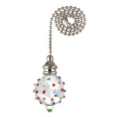 Westinghouse 7762000 Dotted Sphere Pull Chain, 12 in L Chain, Glass/Metal, Multi-Color/White, Brushed Nickel
