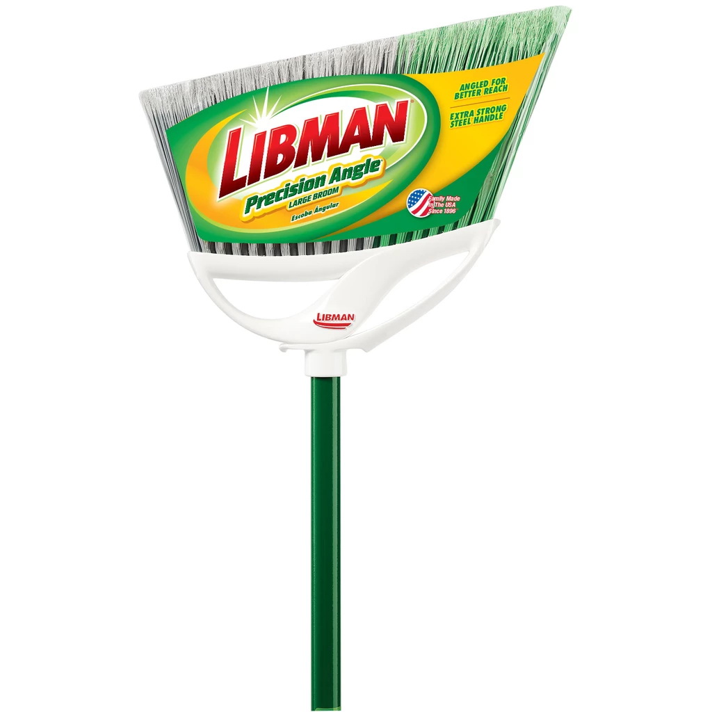 LIBMAN PRECISION ANGLE Series 205 Broom, 13 in Sweep Face, 6 in L Trim, PET Bristle, 53 in L, Steel Handle - 2