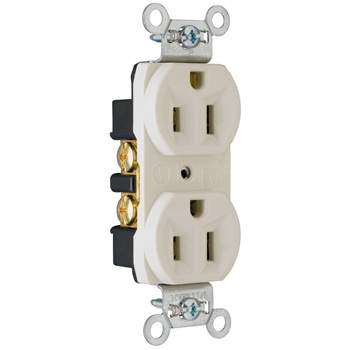 Pass & Seymour CRB5262LA Duplex Receptacle, Nylon/Thermoplastic, Light Almond, 2-Pole, 15 A, 125 V, Back, Side Wiring