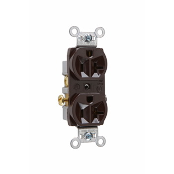 CR20 Duplex Receptacle, 2 -Pole, 20 A, 125 V, Side Wiring, NEMA: 5-20R, Brown