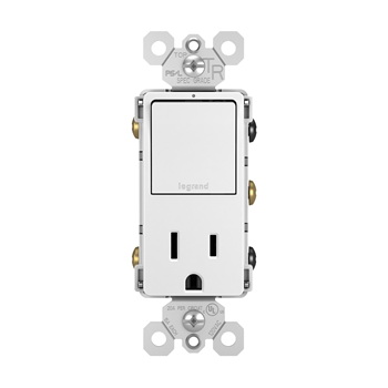 Radiant Outlet with Switch, Pass & Seymour, 1 -Pole, 15 A, 120, 125 V, 3-Way, NEMA: NEMA 5-15R, White - 2