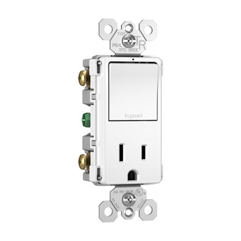 Radiant Outlet with Switch, Pass & Seymour, 1 -Pole, 15 A, 120, 125 V, 3-Way, NEMA: NEMA 5-15R, White - 3