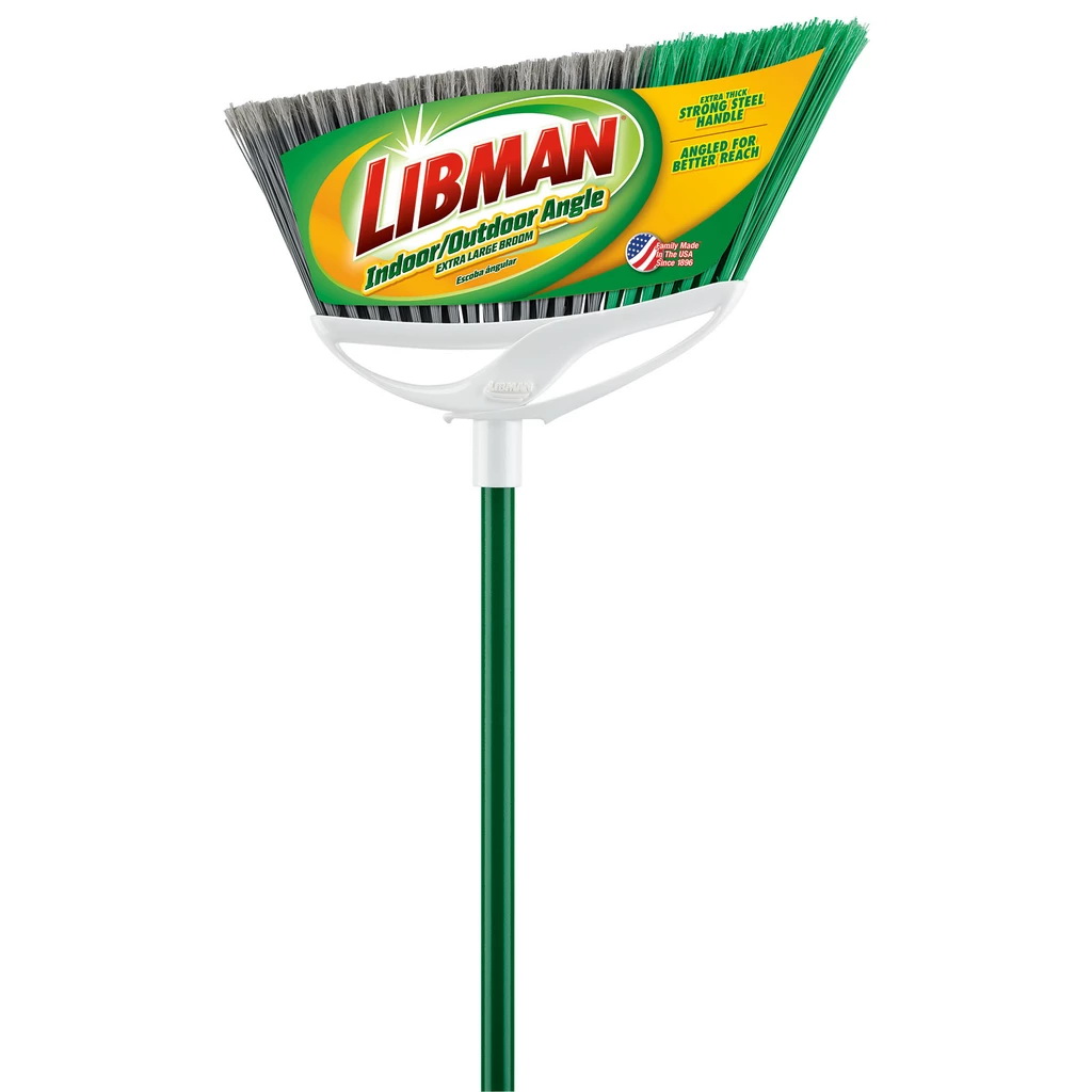 Precision ANGLE Broom, Libman, 12-1/2 in Sweep Face, 6-1/2 in L Trim, PET Bristle, 55-1/4 in L, Steel - 2