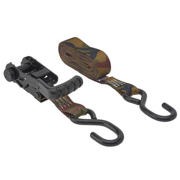 Ergo-Torque Ratchet, Keeper, 1-1/4 in W, 16 ft L, Woodland Camouflage, 700 lb Working Load, S-Hook End, 2 pk - 2