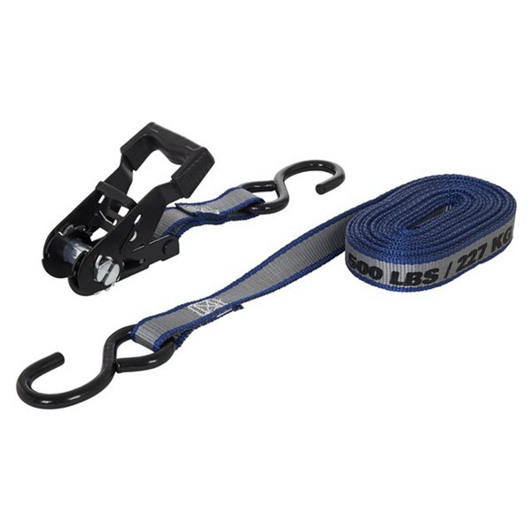 Ratchet Tie-Down Ratchet, Keeper, 1 in W, 14 ft L, Gray, 500 lb Working Load, S-Hook End - 2