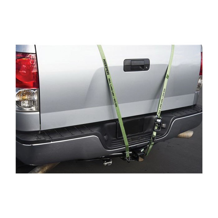 Ratchet Tie-Down, Keeper, 1-1/4 in W, 12 ft L, Green, 1000 lb Working Load, Double J-Hook End - 2