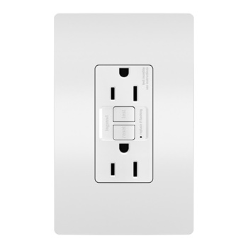 Radiant GFCI Outlet, Pass & Seymour, 125 V, 15 A, NEMA: NEMA 5-15R, Back and Side Wiring, White - 1