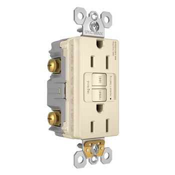 Pass & Seymour radiant Series 1597LA GFCI Outlet, 125 V, 15 A, NEMA: NEMA 5-15R, Back and Side Wiring, Light Almond
