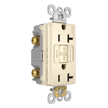 Radiant GFCI Receptacle, Pass & Seymour, 125 V, 20 A, NEMA: NEMA 5-20R, Back and Side Wiring, Light Almond - 3