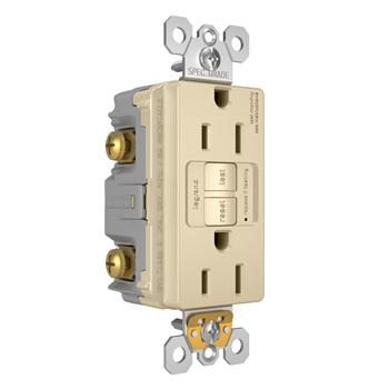 Radiant GFCI Outlet, Pass & Seymour, 125 V, 15 A, NEMA: NEMA 5-15R, Back and Side Wiring, Ivory - 3