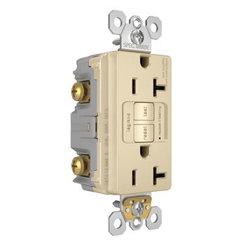 Radiant GFCI Receptacle, Pass & Seymour, 125 V, 20 A, NEMA: NEMA 5-20R, Back and Side Wiring, Ivory - 3