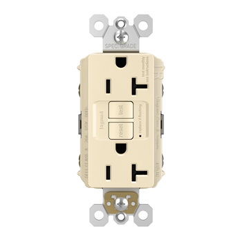 Radiant GFCI Receptacle, Pass & Seymour, 125 V, 20 A, NEMA: NEMA 5-20R, Back and Side Wiring, Light Almond - 2