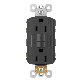 Radiant GFCI Outlet, Pass & Seymour, 125 V, 15 A, NEMA: NEMA 5-15R, Back and Side Wiring, Black - 2