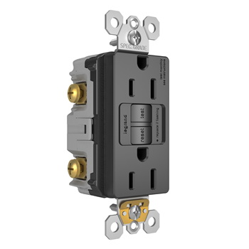 Radiant GFCI Outlet, Pass & Seymour, 125 V, 15 A, NEMA: NEMA 5-15R, Back and Side Wiring, Black - 3