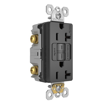 Radiant GFCI Receptacle, Pass & Seymour, 125 V, 20 A, NEMA: NEMA 5-20R, Back and Side Wiring, Black - 3