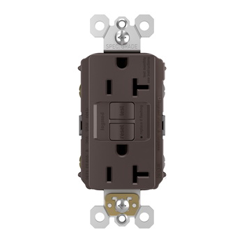 Radiant GFCI Receptacle, Pass & Seymour, 125 V, 20 A, NEMA: NEMA 5-20R, Back and Side Wiring, Brown - 2