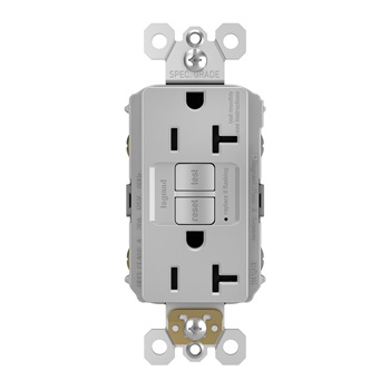 Radiant GFCI Receptacle, Pass & Seymour, 125 V, 20 A, NEMA: NEMA 5-20R, Back and Side Wiring, Gray - 2