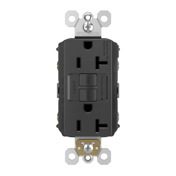 Radiant GFCI Receptacle, Pass & Seymour, 125 V, 20 A, NEMA: NEMA 5-20R, Back and Side Wiring, Black - 2