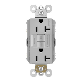 Radiant GFCI Receptacle, Pass & Seymour, 125 V, 20 A, NEMA: NEMA 5-20R, Back and Side Wiring, Gray - 2