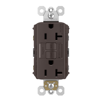 Radiant GFCI Receptacle, Pass & Seymour, 125 V, 20 A, NEMA: NEMA 5-20R, Back and Side Wiring, Brown - 2