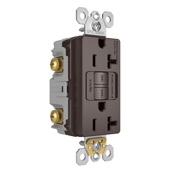 Radiant GFCI Receptacle, Pass & Seymour, 125 V, 20 A, NEMA: NEMA 5-20R, Back and Side Wiring, Brown - 3