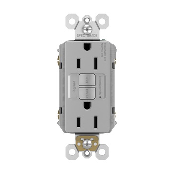 Radiant GFCI Outlet, Pass & Seymour, 125 V, 15 A, NEMA: NEMA 5-15R, Back and Side Wiring, Gray - 2