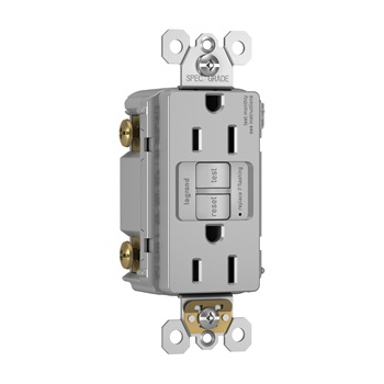 Radiant GFCI Outlet, Pass & Seymour, 125 V, 15 A, NEMA: NEMA 5-15R, Back and Side Wiring, Gray - 3