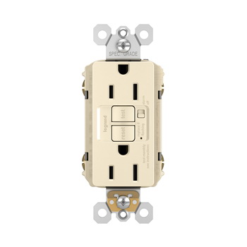 Radiant GFCI Outlet, Pass & Seymour, 125 V, 15 A, NEMA: NEMA 5-15R, Back and Side Wiring, Light Almond - 2