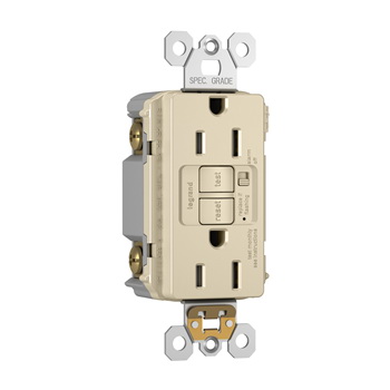 Radiant GFCI Outlet, Pass & Seymour, 125 V, 15 A, NEMA: NEMA 5-15R, Back and Side Wiring, Light Almond - 3