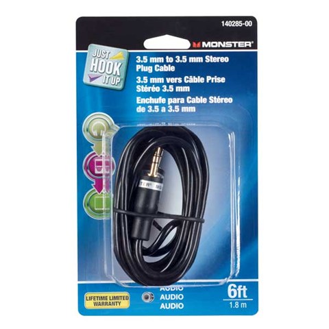 Just Hook It Up 140285-00 Stereo Cable, Plug, Plug, Black Sheath, 6 ft L - 1