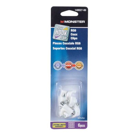 Just Hook It Up 140027-00 Coax Cable Clip, Steel, White, Cadmium