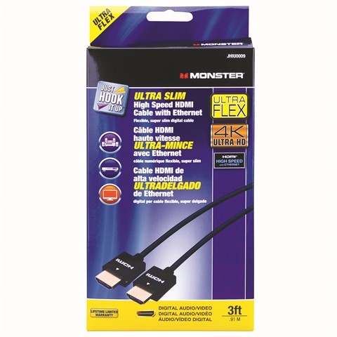 Just Hook It Up JHIU0009 High-Speed HDMI Cable with Ethernet, Black Sheath, 3 ft L - 1